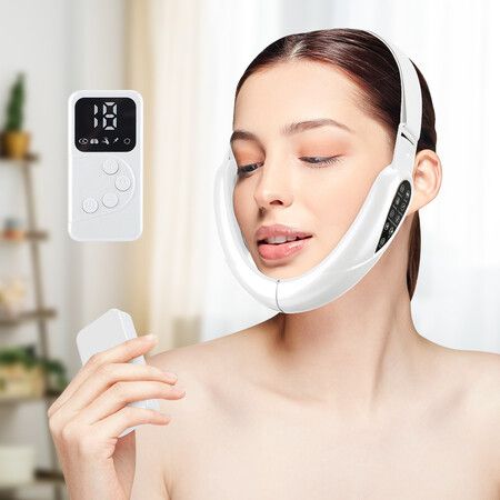 Remote Control Micro Current Color Light Face Sliming Instrument V-face Facial Lifting Belt V line Double Chin-White