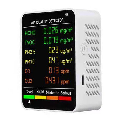 6 In 1 Air Quality Detector, PM2.5 PM10 HCHO TVOC CO CO2 CO Carbon Dioxide Formaldehyde Monitor