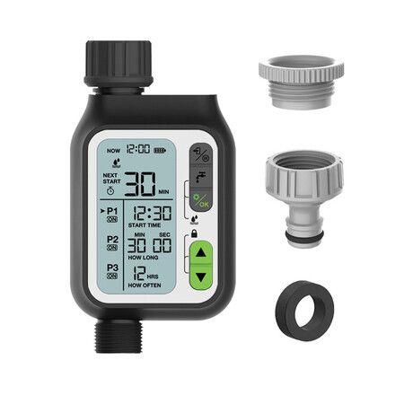 Water Timer with 3 Separate Watering Programs and Automatic Rain Sensor Function, Garden Lawn Hose Timer