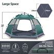 5 Man Beach Tent Shelter Camping Pop Up Instant Dome Family Shade Hiking Sun Rain Picnic Outdoor Waterproof 270x270x150cm Green