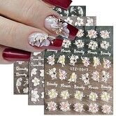 7pcs 5D Simple Flower Nail Decals Embossed Nail Art Supplies Elegant Wedding Design Adhesive Manicure