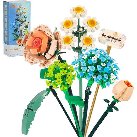 1277 Pcs Flower Bouquet Building Kit Bonsai Rose Flower Basket