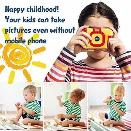 Kids Digital Camera Selfie Video Camcorder 1080P Dual Lens 2.4 Inch HD Gifts Toys  with 32G Micro SD Card, Red