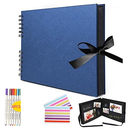 Photo Album DIY Scrap Book Black Pages for Wedding Guest Book Anniversary Valentines Day Gifts 80 Pages Blue (40 Sheets)