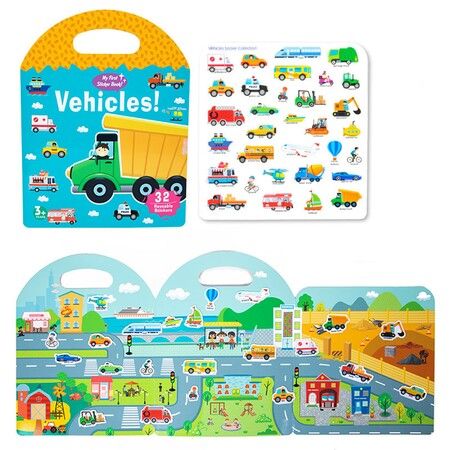 Jelly Sticker Book, Quiet Busy Book for Kids, Reusable Stickers for Toddlers ,Christmas&Brithday Gift for Kids Vehicles