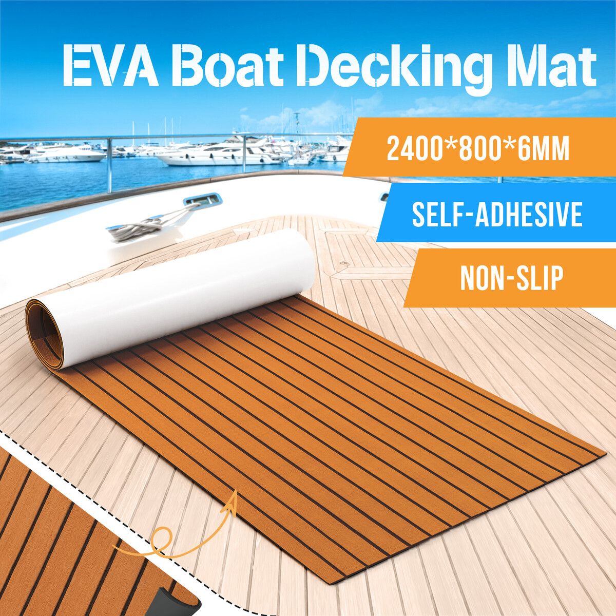 Teak Boat Flooring Marine Carpet EVA Foam Decking Sheet Matting Non Slip Covering Yacht Pad Self Adhesive 240x80cm