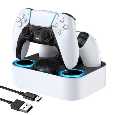 PS5 Controller Charging Station Fast Charging Dock with Safety Chip Protection LED Indicator for Playstation (White)