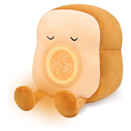 Bed Decor Night Light, Bedside Lamp with Rechargeable and Dimmable, Alarm Clock for Bedroom, Funny Food Toast Bread Plush