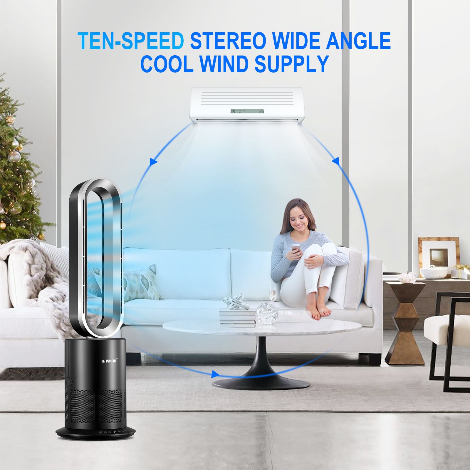 Tower Fan Heater Bladeless Oscillation 4 In 1 Electric Hot Cool Air ...