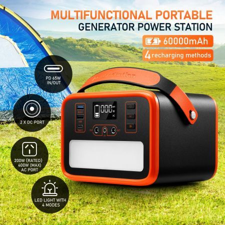 Portable Generator Power Station Solar Camping Home House Backup Standby Quiet Lithium Battery PD65W In and Out