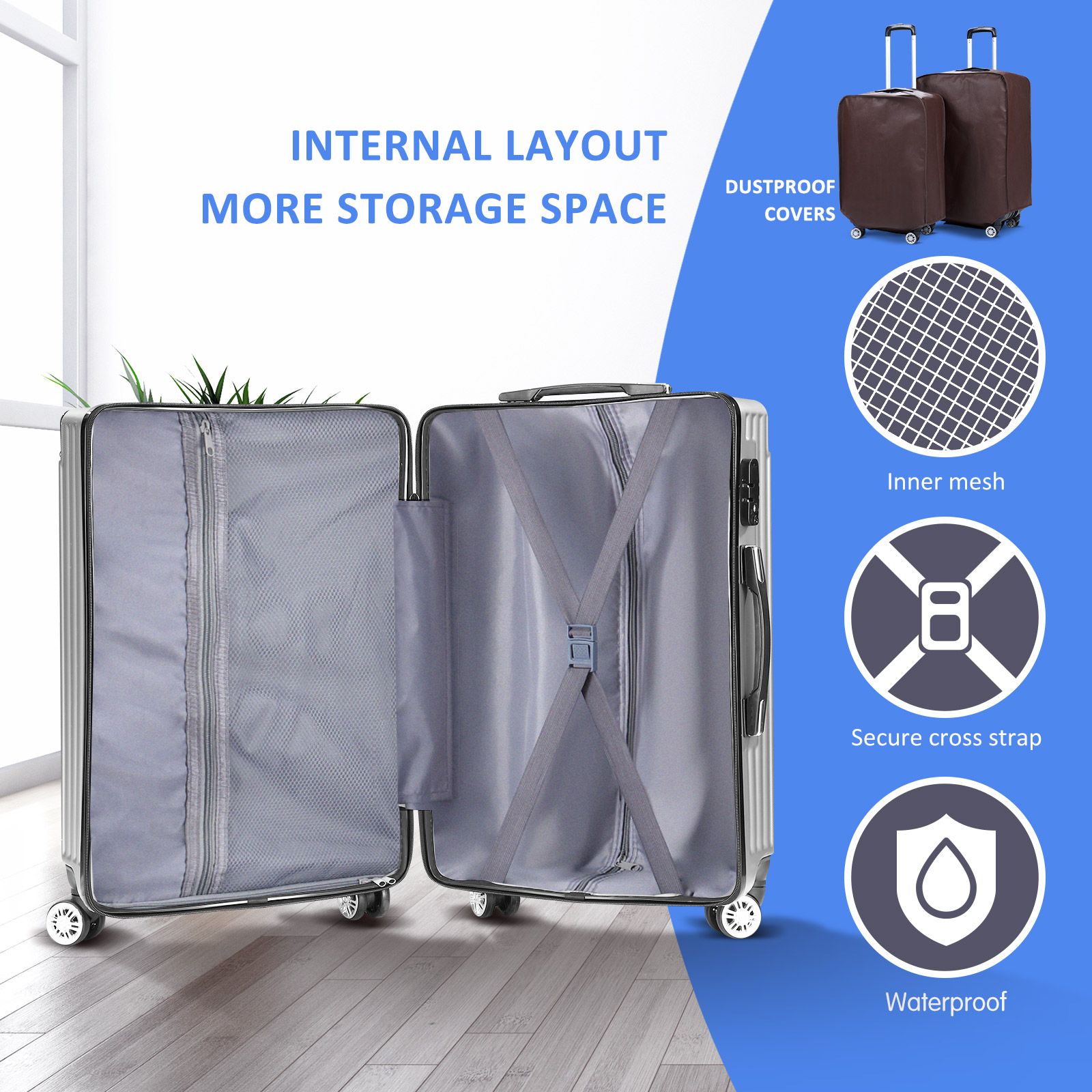 4 Piece Carry On Luggage Set Suitcases Hard Shell Traveller Bag Rolling