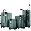 4 Piece Luggage Set Carry On Suitcase Traveller Bag Hard Shell Rolling Trolley Checked TSA Lock Front Hook Lightweight Dark Green