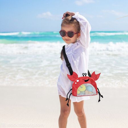 Beach Toys Mesh Beach Bag Shell Collecting Bag Crab Red 14X18X10CM