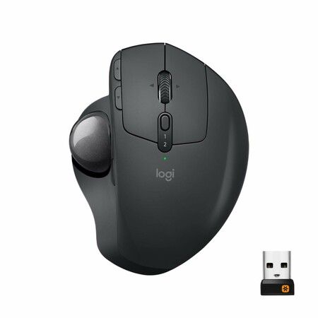 Wireless Trackball Mouse Adjustable Ergonomic Control Move Text/Images/Files Between 2 Windows Graphite - Black