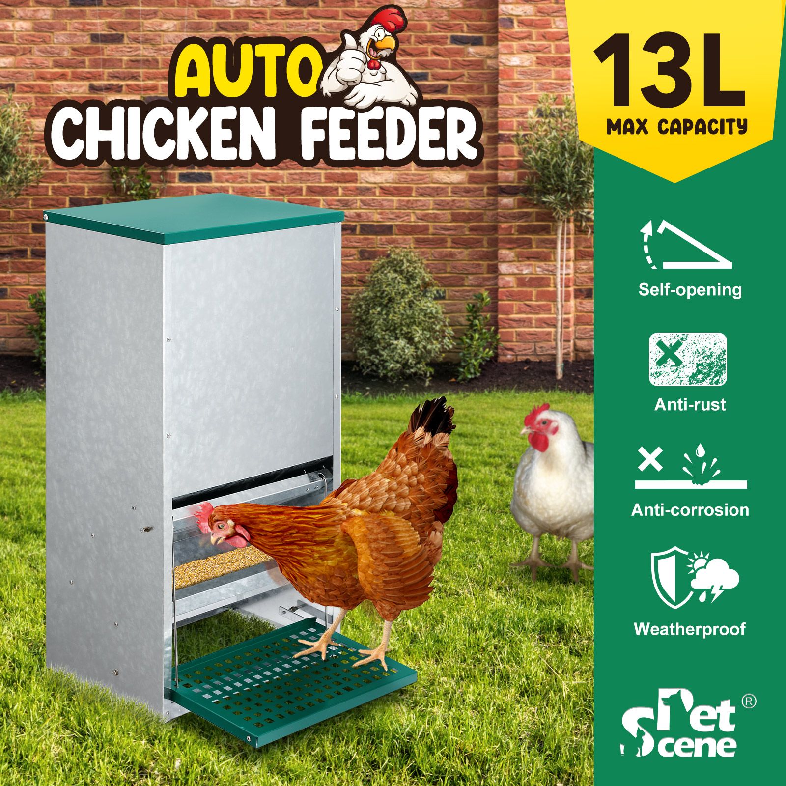 Auto Chicken Feeder Automatic Poultry Treadle Hens Rabbit Chook Food Dispenser Rat Bird Water