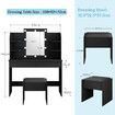 Modern Dressing Table Makeup Desk Vanity Table Stool Set with LED Lights Mirror Drawers-Black