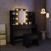 Modern Dressing Table Makeup Desk Vanity Table Stool Set with LED Lights Mirror Drawers-Black