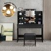 Modern Dressing Table Makeup Desk Vanity Table Stool Set with LED Lights Mirror Drawers-Black