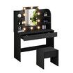 Modern Dressing Table Makeup Desk Vanity Table Stool Set with LED Lights Mirror Drawers-Black