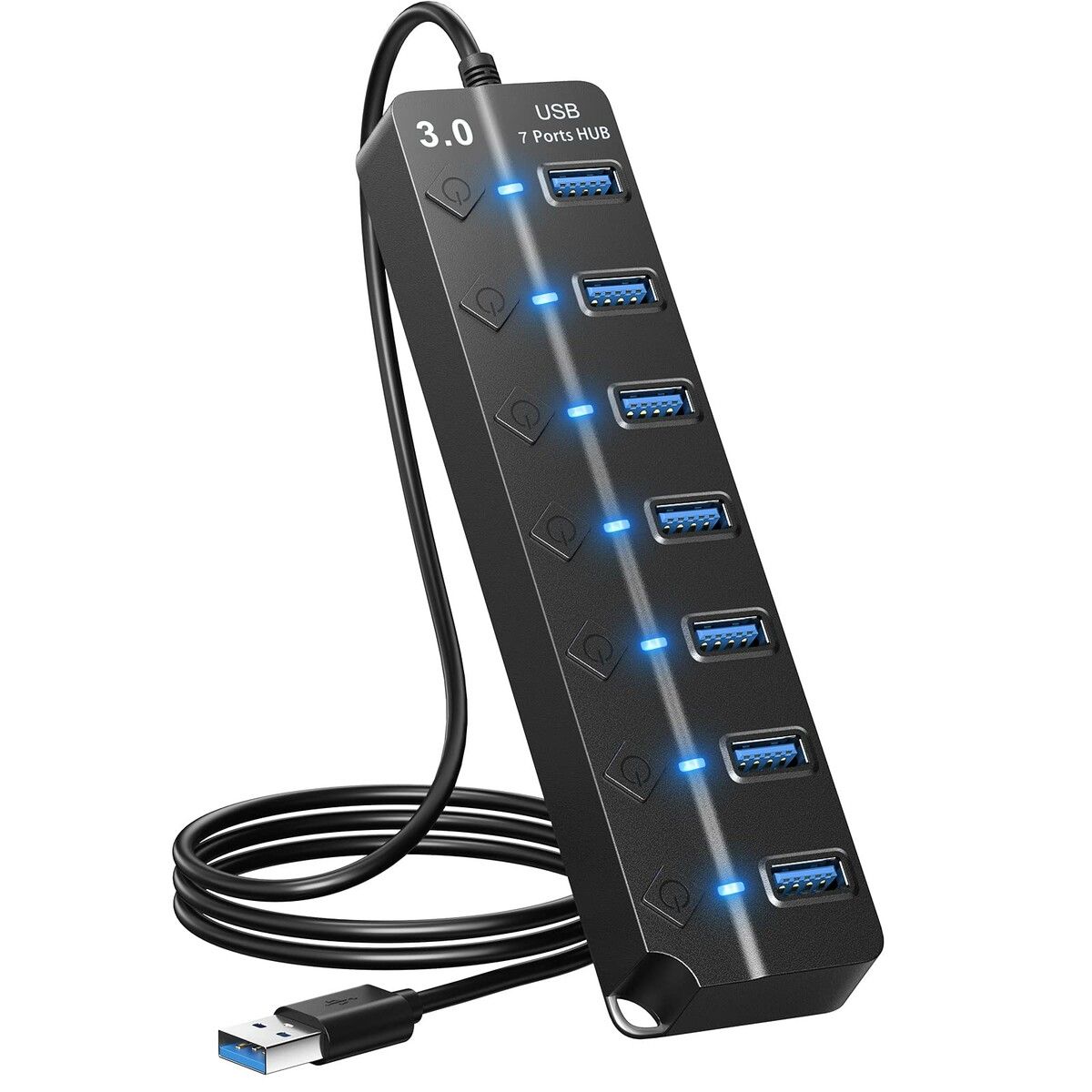 USB Hub 3.0,7-Port USB Hub Splitter with Individual On/Off Switches and Lights,3.2ft/1m Long Cable Compatible with MacBook,Laptop,Surface Pro,PS4,PC,Flash Drive,Mobile HDD