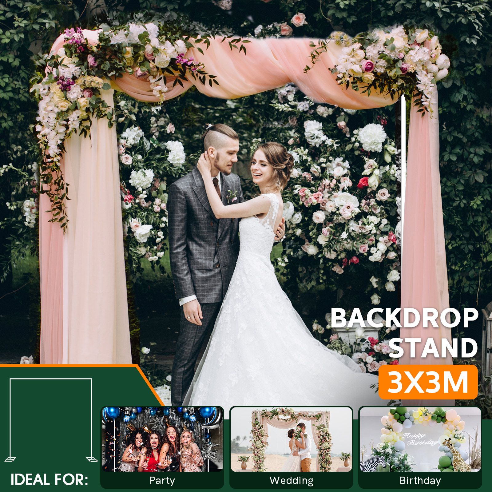 Wedding Backdrop Stand DIY Background Photo Party Balloon Photography Frame  Decoration Holder Galvanised Steel 3x3m White | Crazy Sales