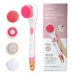 USB Rechargeable Silicone Shower Brush Long Handle Electric Scrubber 4 in 1 Body Scrub and Deep Cleaning Massage,1 Pack (Pink)