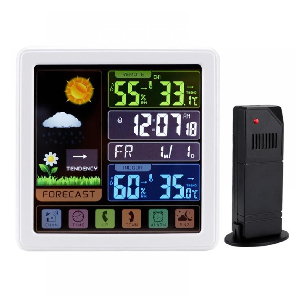 Full Weather Clock Weather Station Indoor Outdoor Color Display  Sensor Monitor Digital Full Touch Screen Weather Atomic Clock Color White