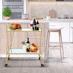 Gold Bar Cart Coffee Trolley Serving Drinks Liquor Tea Wine Cocktail Alcohol Whiskey Trolly Beverage 4 Rolling Wheels 2 Trays Mirrored Glass