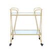 Gold Bar Cart Coffee Trolley Serving Drinks Liquor Tea Wine Cocktail Alcohol Whiskey Trolly Beverage 4 Rolling Wheels 2 Trays Mirrored Glass