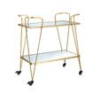 Gold Bar Cart Coffee Trolley Serving Drinks Liquor Tea Wine Cocktail Alcohol Whiskey Trolly Beverage 4 Rolling Wheels 2 Trays Mirrored Glass