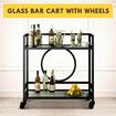 Black Bar Cart Trolley Drink Coffee Serving Liquor Tea Wine Cocktail Alcohol Whiskey Trolly Beverage 4 Rolling Wheels 2 Trays Tempered Glass
