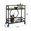 Black Bar Cart Trolley Drink Coffee Serving Liquor Tea Wine Cocktail Alcohol Whiskey Trolly Beverage 4 Rolling Wheels 2 Trays Tempered Glass