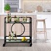 Black Bar Cart Trolley Drink Coffee Serving Liquor Tea Wine Cocktail Alcohol Whiskey Trolly Beverage 4 Rolling Wheels 2 Trays Tempered Glass