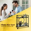 Black Bar Cart Trolley Drink Coffee Serving Liquor Tea Wine Cocktail Alcohol Whiskey Trolly Beverage 4 Rolling Wheels 2 Trays Tempered Glass