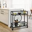 Black Bar Cart Trolley Drink Coffee Serving Liquor Tea Wine Cocktail Alcohol Whiskey Trolly Beverage 4 Rolling Wheels 2 Trays Tempered Glass