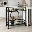 Black Bar Cart Trolley Drink Coffee Serving Liquor Tea Wine Cocktail Alcohol Whiskey Trolly Beverage 4 Rolling Wheels 2 Trays Tempered Glass