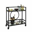 Black Bar Cart Trolley Drink Coffee Serving Liquor Tea Wine Cocktail Alcohol Whiskey Trolly Beverage 4 Rolling Wheels 2 Trays Tempered Glass