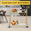 Bar Cart Gold Drinks Coffee Trolley Serving Liquor Wine Cocktail Alcohol Whiskey Trolly Holder Home Kitchen Rolling Metal Tempered Glass Storage