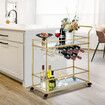 Bar Cart Gold Drinks Coffee Trolley Serving Liquor Wine Cocktail Alcohol Whiskey Trolly Holder Home Kitchen Rolling Metal Tempered Glass Storage