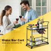 Bar Cart Black Wine Coffee Trolley Serving Drinks Liquor Tea Cocktail Alcohol Beverage Whiskey Rolling Mobile Bottle Glass Holder Home Storage