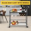 Bar Cart Black Wine Coffee Trolley Serving Drinks Liquor Tea Cocktail Alcohol Beverage Whiskey Rolling Mobile Bottle Glass Holder Home Storage