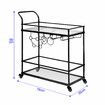 Bar Cart Black Wine Coffee Trolley Serving Drinks Liquor Tea Cocktail Alcohol Beverage Whiskey Rolling Mobile Bottle Glass Holder Home Storage