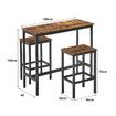 Dining Bar Table 3-Piece Set and 2 Chairs High Stool Wooden Kitchen Room Counter Pub Modern Home Metal Frame Vintage Brown