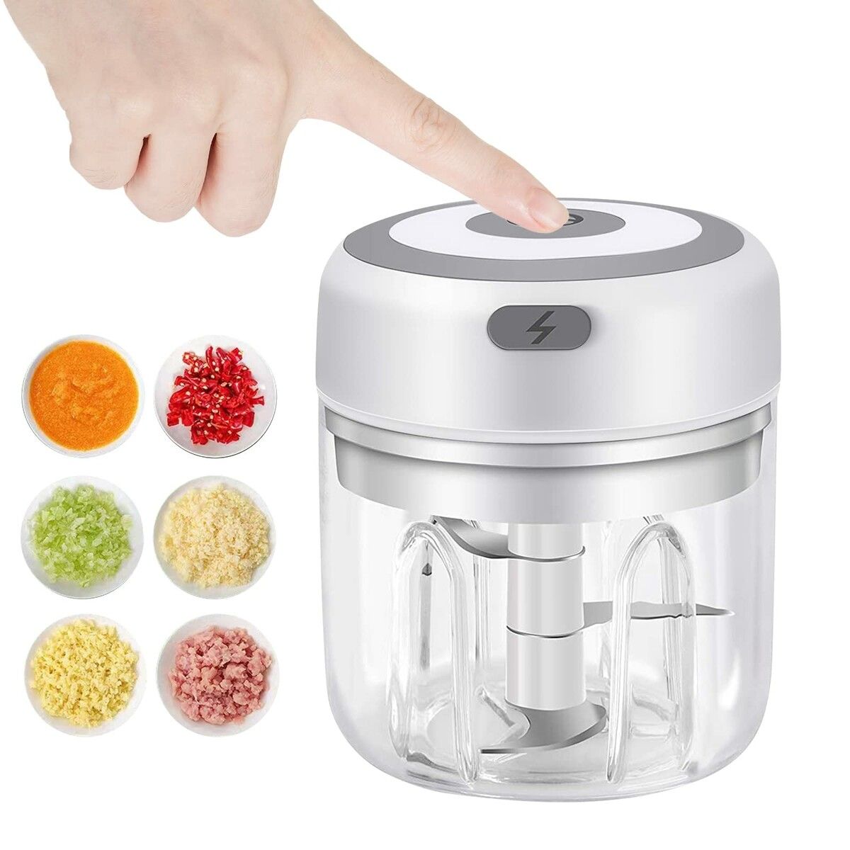 Electric Mini Garlic Chopper,250ML USB Mini Food Chopper Garlic Mincer,Vegetable Chopper,Onion Chopper,Portable Small Food Processor for Garlic,Ginger,Chili,Vegetables (White,250ml)