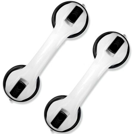 Shower Handle 12 inch Grab Bars for Bathroom Shower Handle with Strong Hold Suction Cup Grip Grab in Bathroom Bath Handle Grab Bars for Bathroom Safety Grab Bar (2 Pack Black)