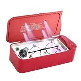 Ultrasonic Jewelry Cleaner 450ML Professional UV Machine for Eyeglasses Rings Watches Coins Tools Earrings Necklaces Dentures-Red