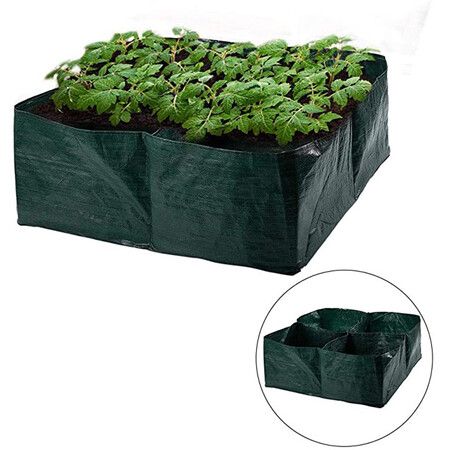 4 Grid Divided Square Grow Bags for Plants, Green