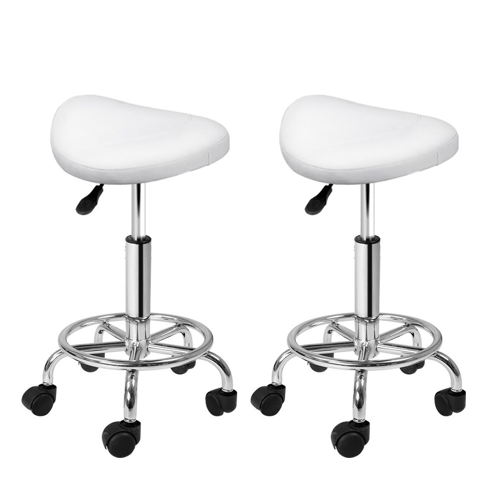 Artiss 2X Saddle Salon Stool Swivel Barber Hair Dress Chair Hydraulic Lift White