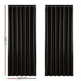 Artiss 2X Blockout Curtains Eyelet 240x230cm Black Shine
