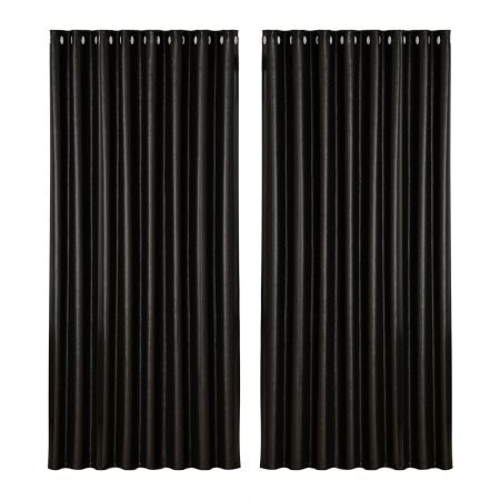 Artiss 2X Blockout Curtains Eyelet 300x230cm Black Shine